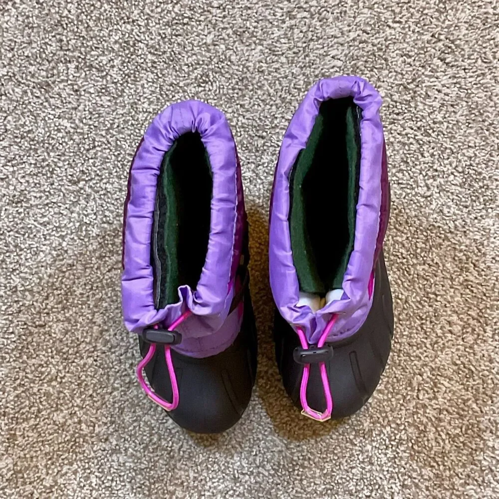 SOREL Flurry Insulated Winter Snow Boots‎ Kids Purple Pull On Duck Size 13 EUC